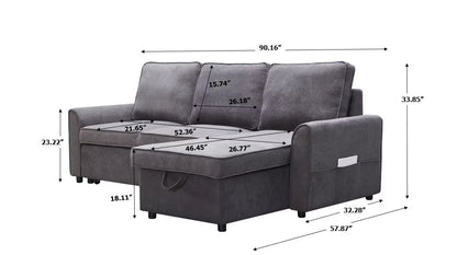 Modular L-Shaped Sofa Bed with Storage Chaise in Dark Grey Linen – view 6