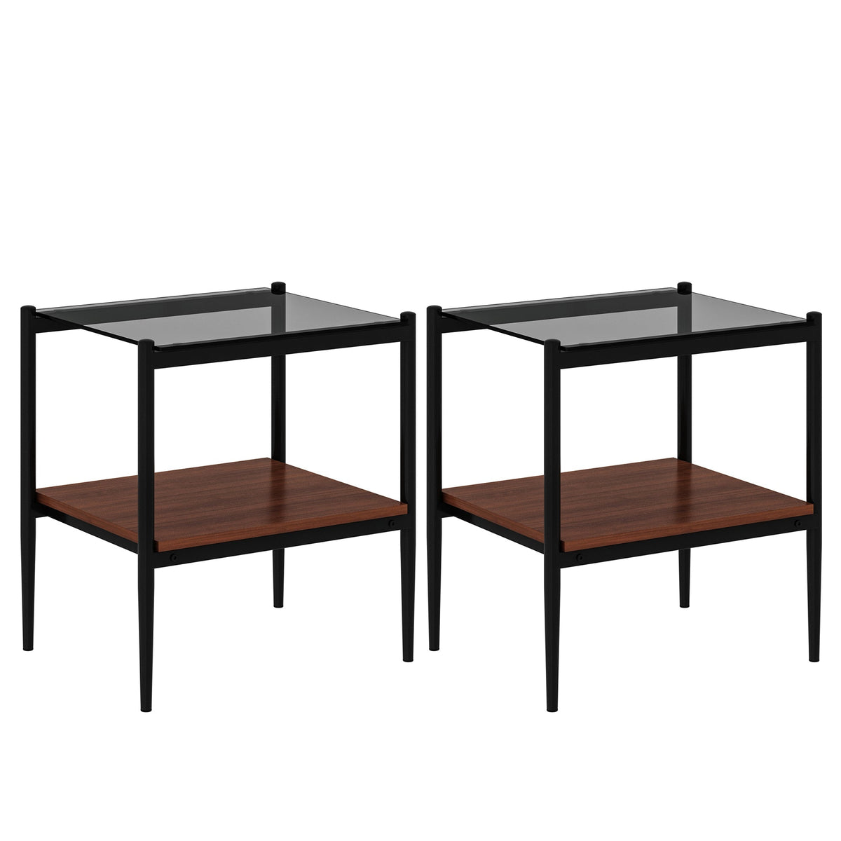 Rectangle End Tables with Gray Tempered Glass Tops, Set of 2 – view 7