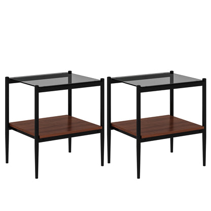 Rectangle End Tables with Gray Tempered Glass Tops, Set of 2 – view 7
