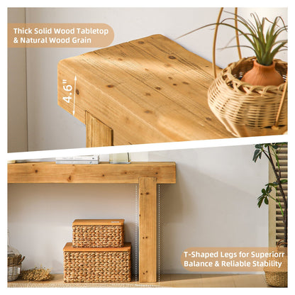 63" Solid Wood Rustic Farmhouse Console Table, Natural Wood – view 6