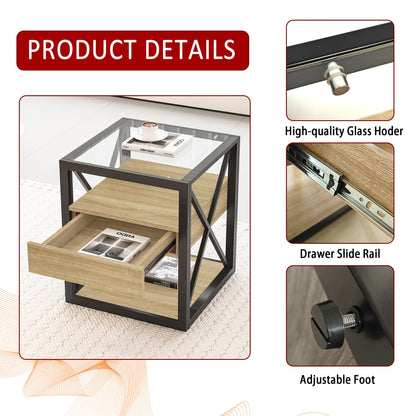 Modern 3-Tier End Table with Drawer and Tempered Glass Top – view 5