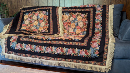Midnight Awakening Black Floral Country Rustic Woven Tablecloth – view 6