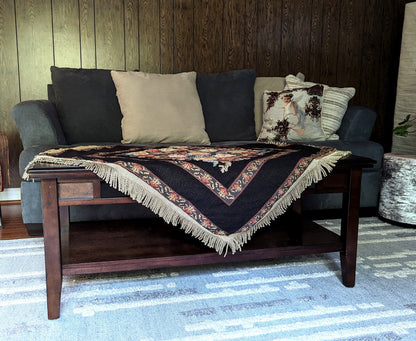 Midnight Awakening Black Floral Country Rustic Woven Tablecloth – view 7