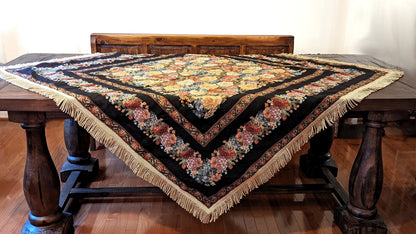 Midnight Awakening Black Floral Country Rustic Woven Tablecloth – view 4