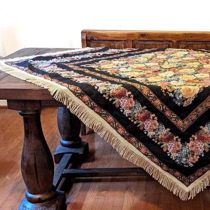 Midnight Awakening Black Floral Country Rustic Woven Tablecloth – view 8