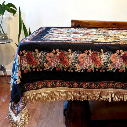 Floral Polyester Cotton Tablecloth, Midnight Awakening Black