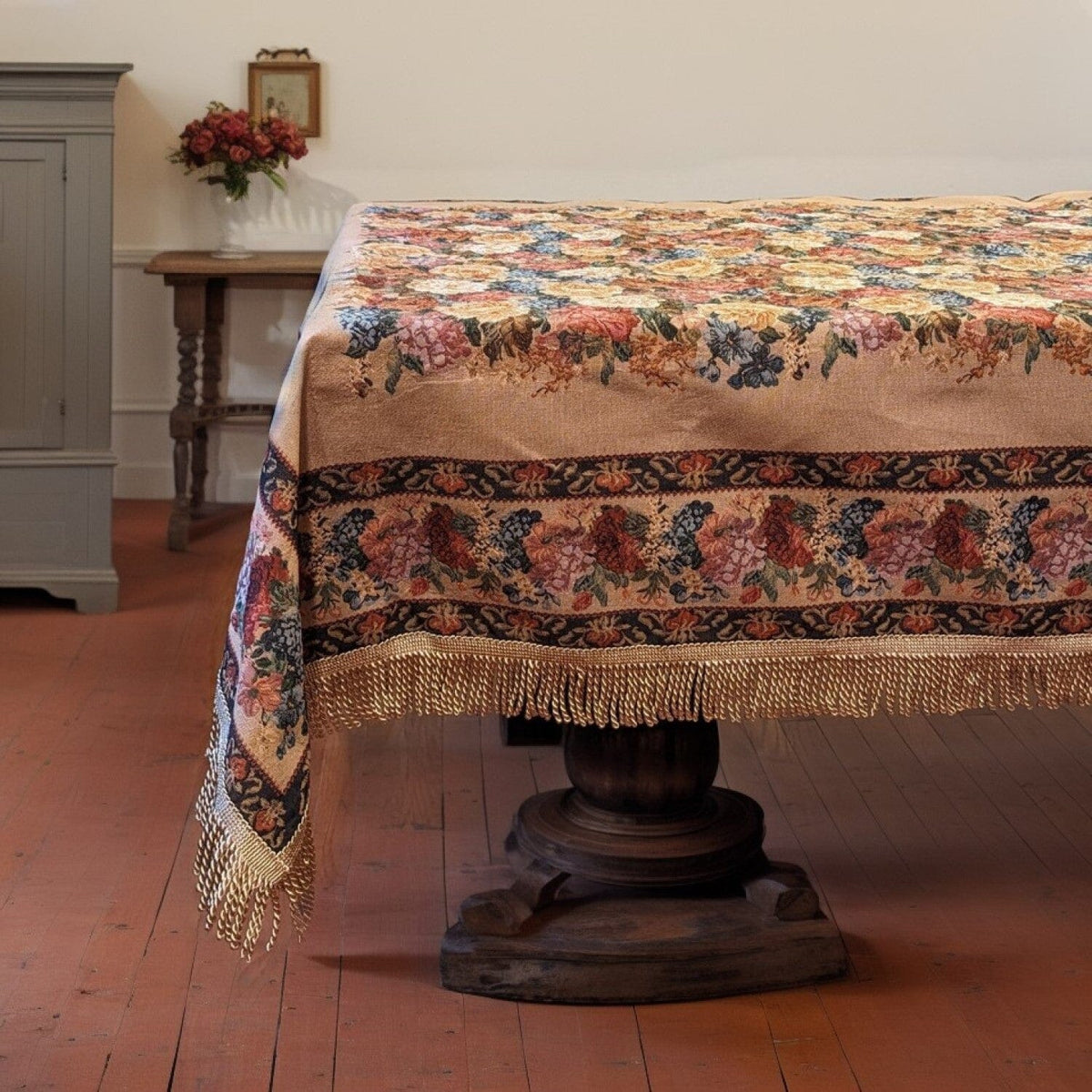 Woven Cotton-Polyester Tapestry Tablecloth, Morning Awakening Floral