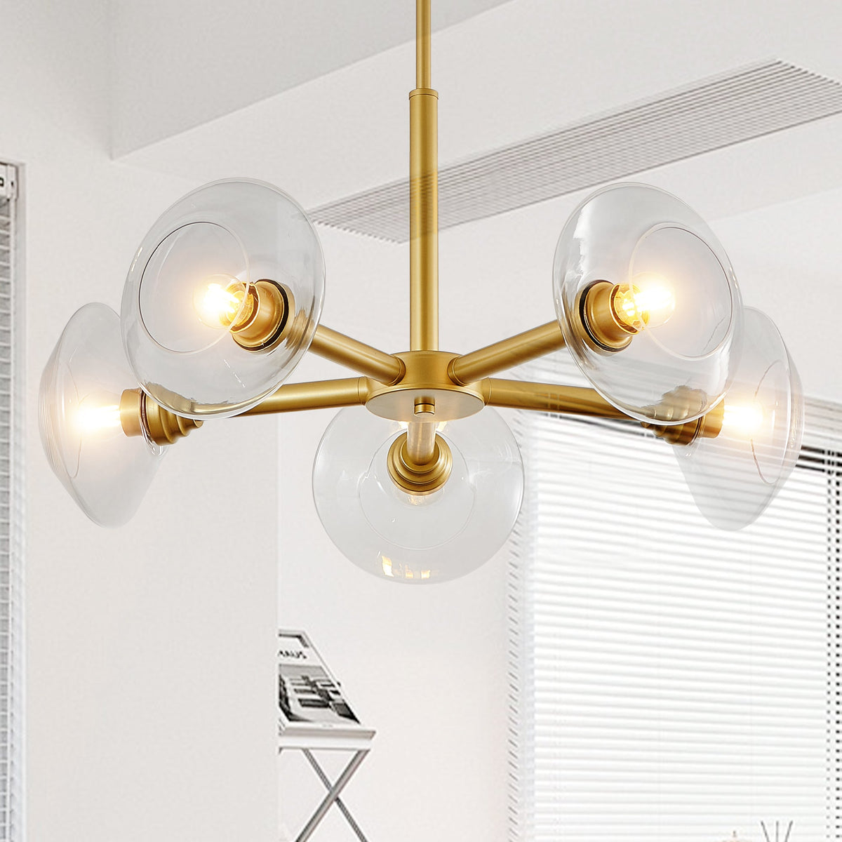 26" Modern Gold 5-Light Sputnik Chandelier with Clear Glass Shades – view 7