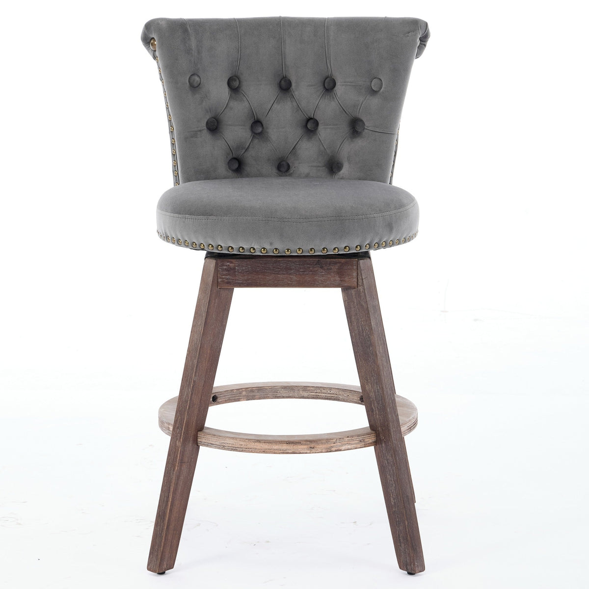 26" Gray Velvet Swivel Counter Height Bar Stools, Set of 2 – view 2