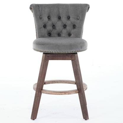 26" Gray Velvet Swivel Counter Height Bar Stools, Set of 2 – view 2