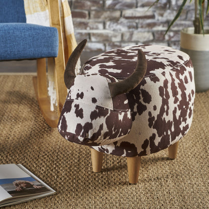 Cow-Shaped Ottoman Footstool in Fabric and Wood, Black or Dark Brown – view 5
