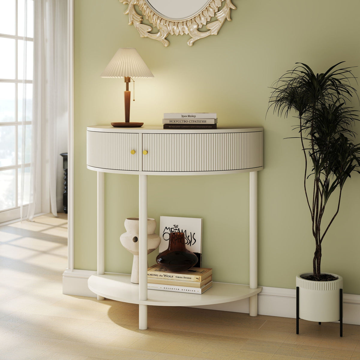 Demi Lune Half-Moon Console Table with 2 Storage Drawers – view 7
