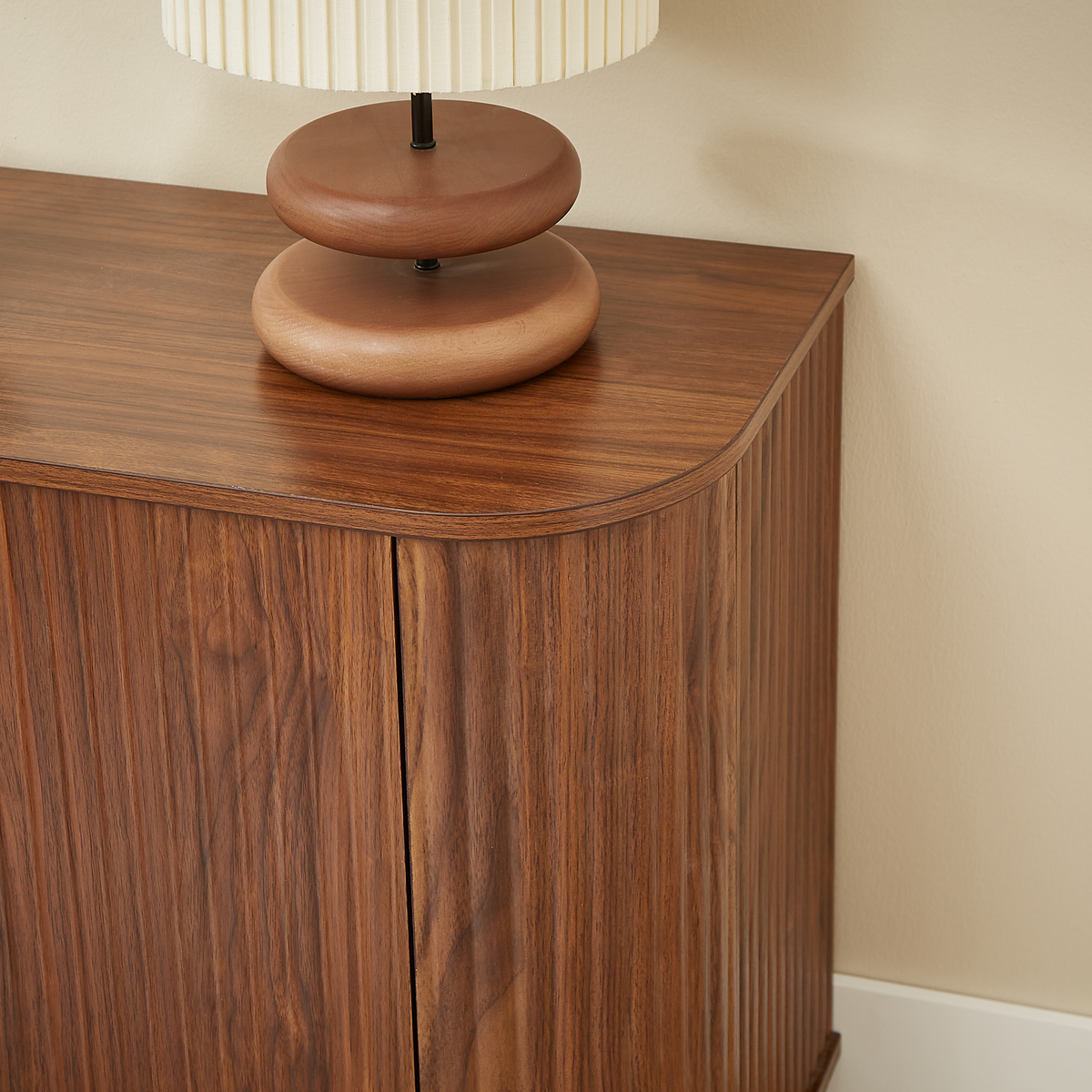 64 Inch Walnut Sideboard Storage Cabinet with Wave Pattern Doors – view 11