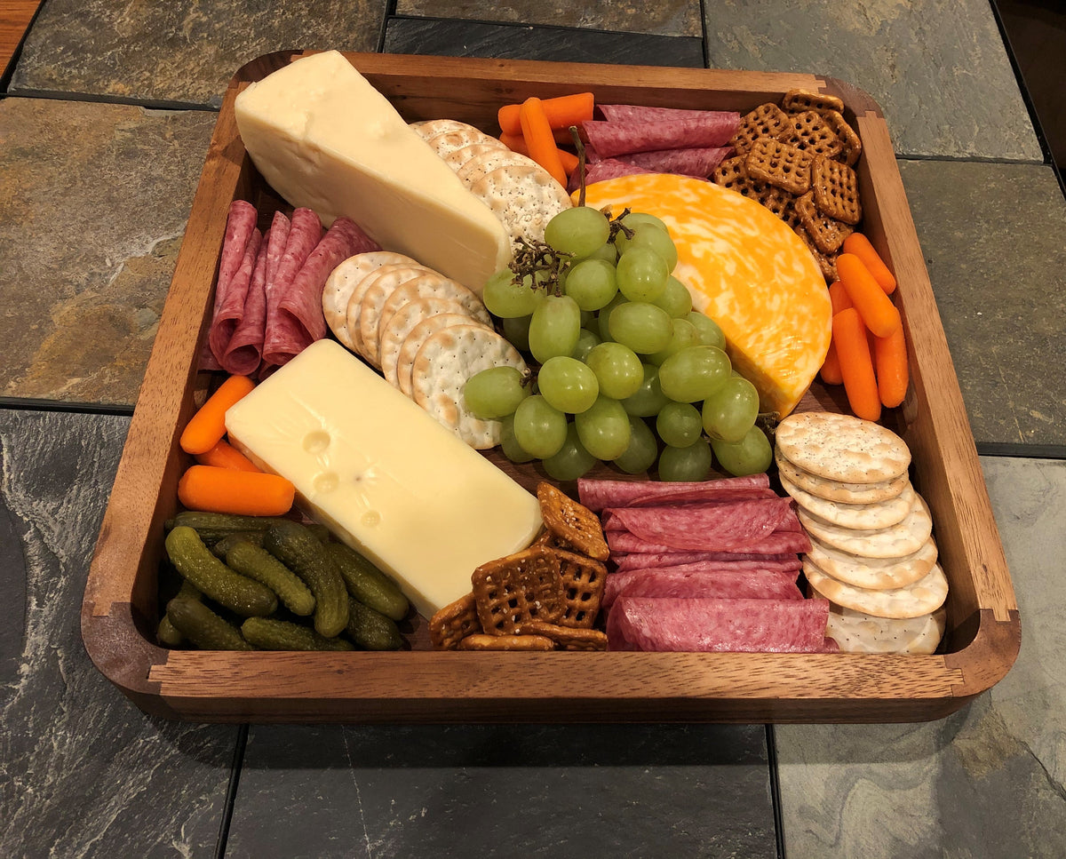 14 Inch Square Acacia Wood Serving Tray with Handles – view 2