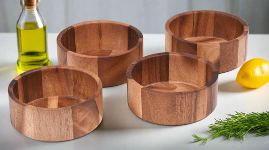 Acacia Wood Individual Salad Bowls, Set of Four