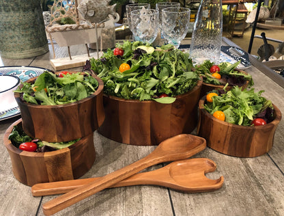 Large Acacia Wood Salad Bowl Set with Servers and 4 Individual Bowls – view 2