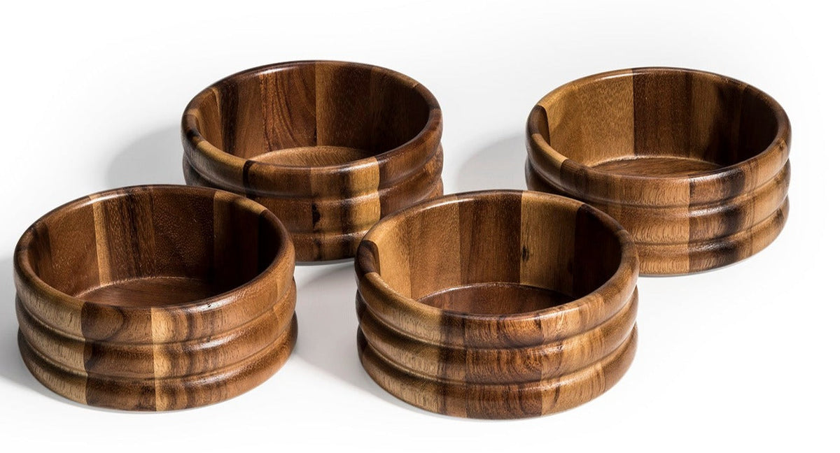 Acacia Wood Individual Salad Bowls, Set of Four