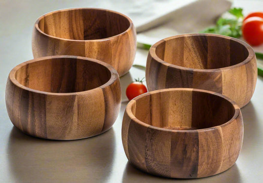 Acacia Wood Individual Salad Bowls, Set of Four