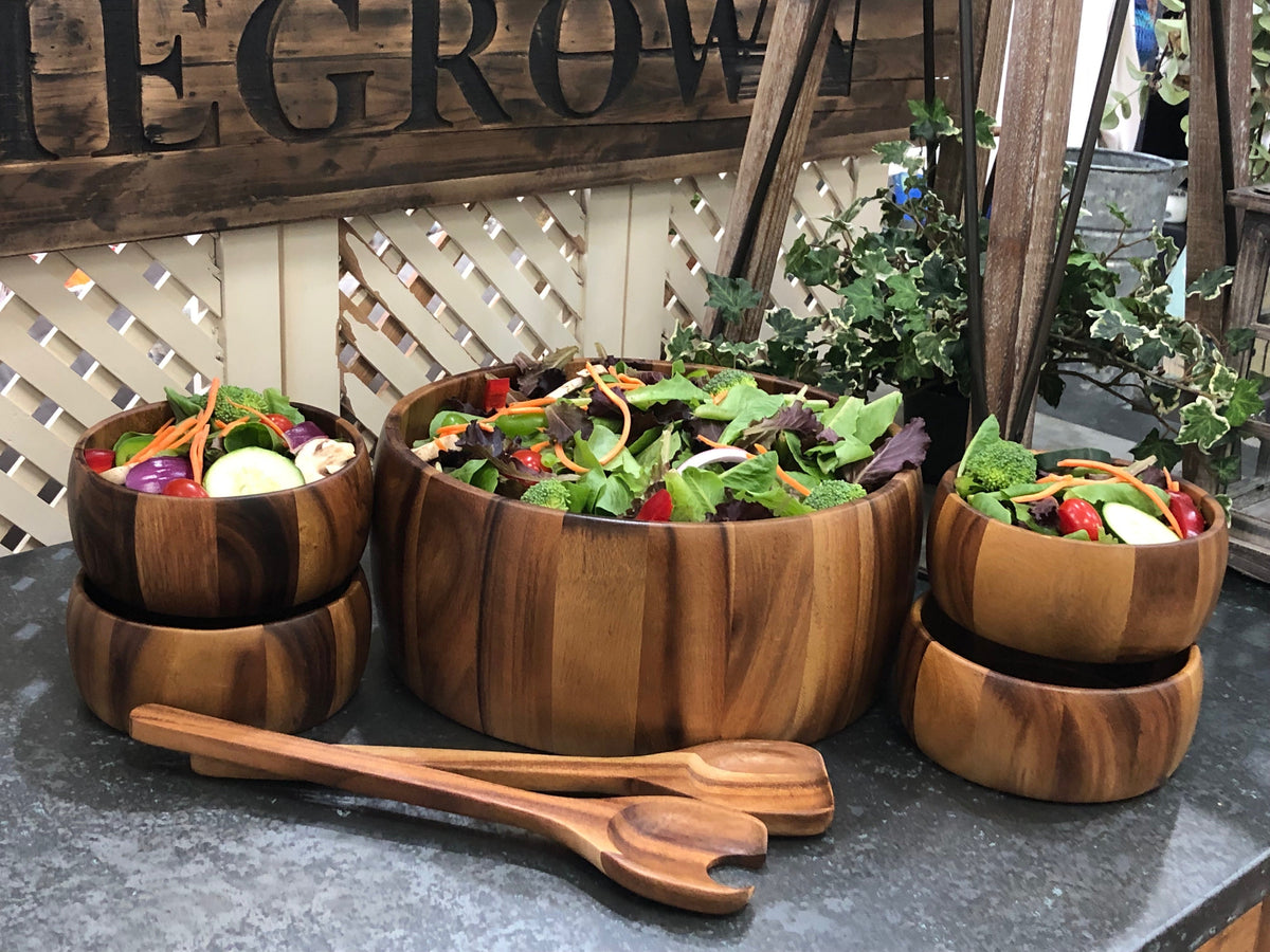 Acacia Wood Salad Serving Set with 10 Inch Bowl, Servers and 4 Bowls – view 2