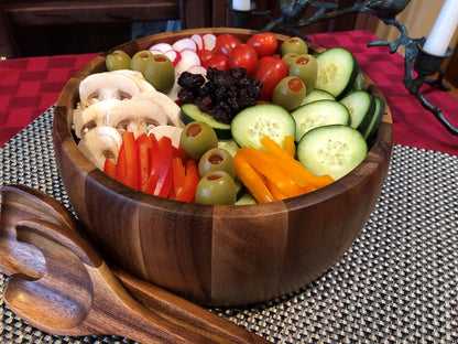 Extra Large Acacia Wood Salad Bowl with Matching Servers – view 2