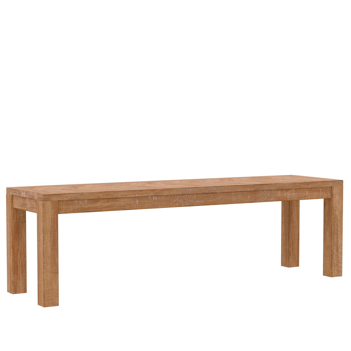 Aiden Rustic Dining Bench with Chevron Inlay, Natural Weathered – view 2