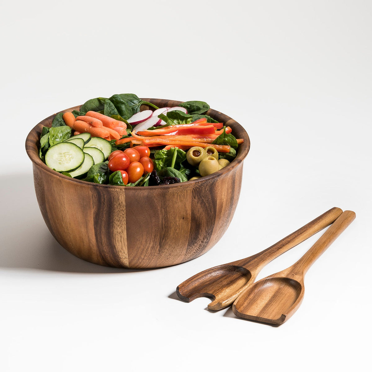 Large Acacia Wood Salad Bowl with Servers, 11 Inch – view 2