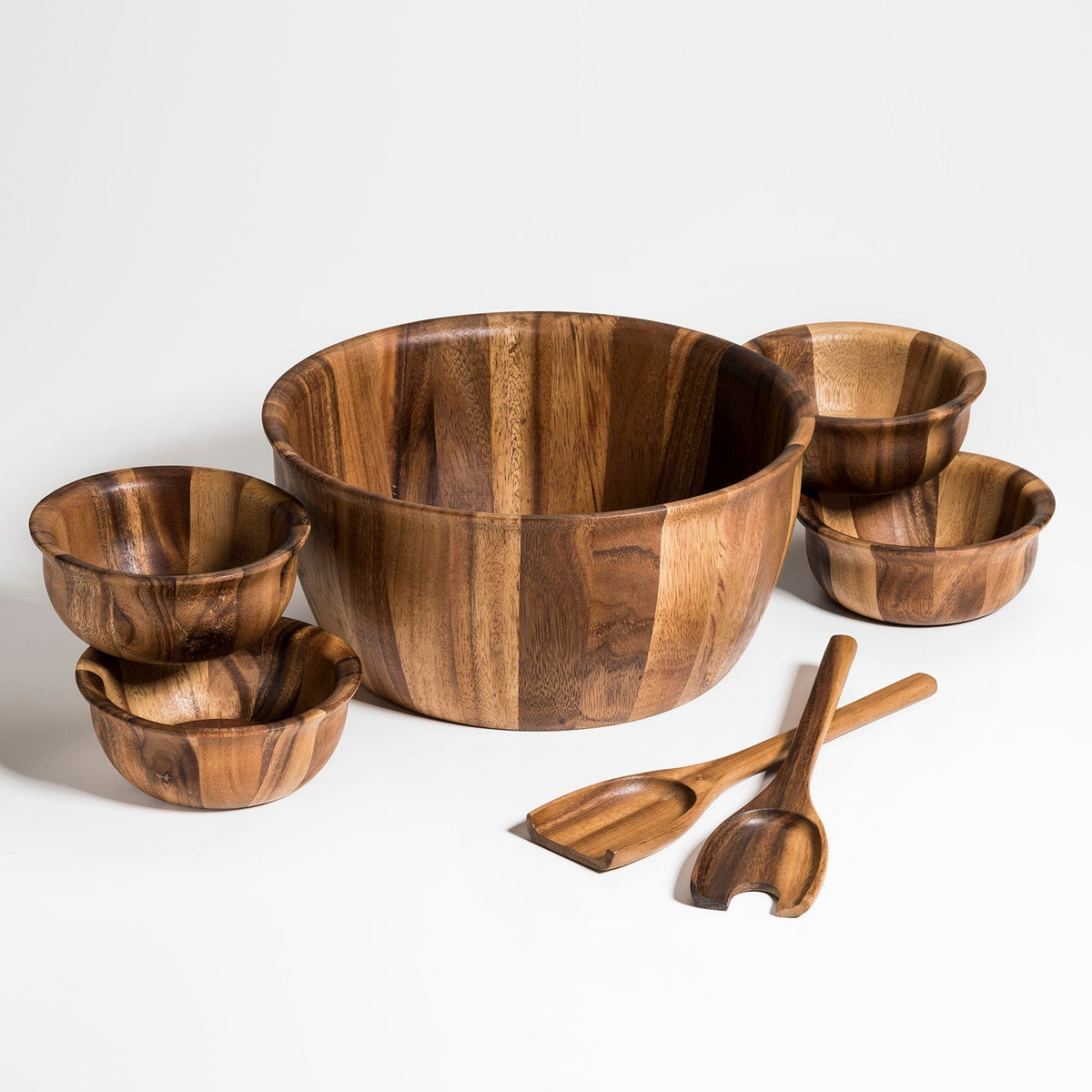 Extra Large 13 Inch Acacia Wood Salad Bowl Set with Servers and 4 Bowls – view 2