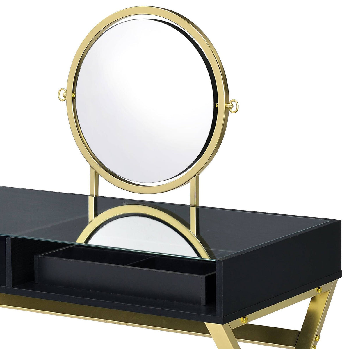 Black and Gold Vanity Desk with Mirror, Jewelry Tray and Two Drawers – view 5