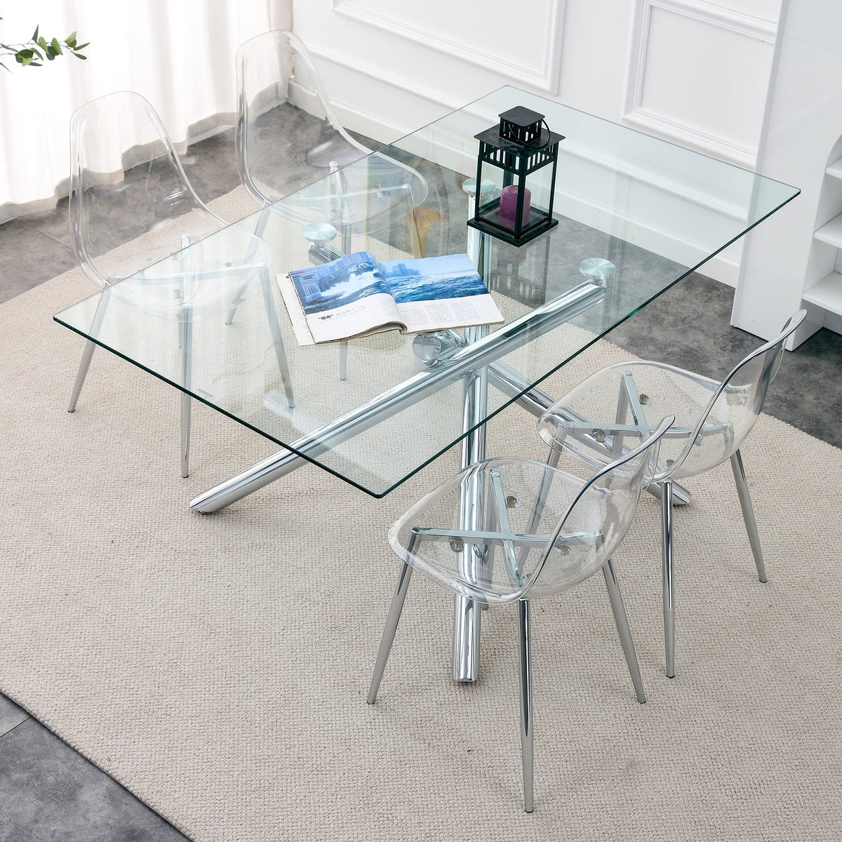 Modern Clear Transparent Dining Chairs with Silver Legs, Set of 6 – view 10