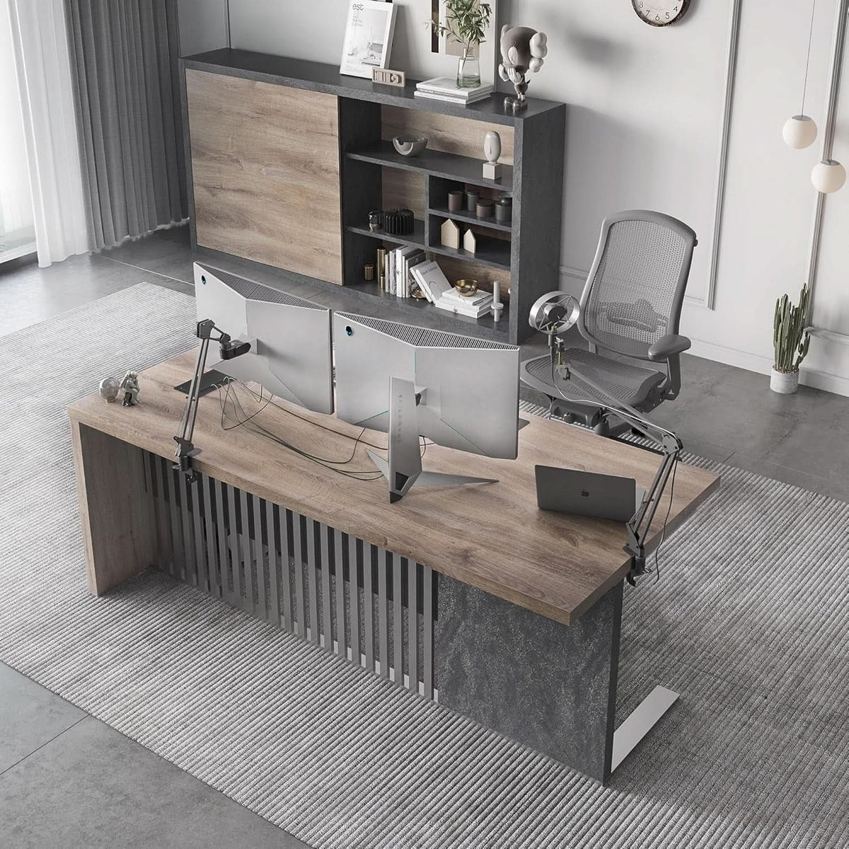 70.87-Inch Stainless Steel Executive Desk with Wood Veneer Top – view 6