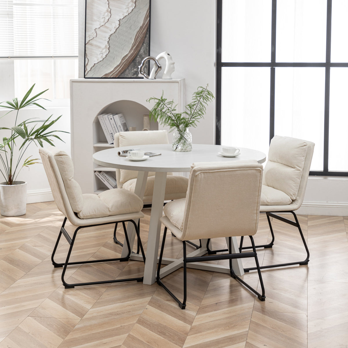 Innes 5-Piece Round Dining Set with Faux Leather Chairs, Vanilla White – view 4
