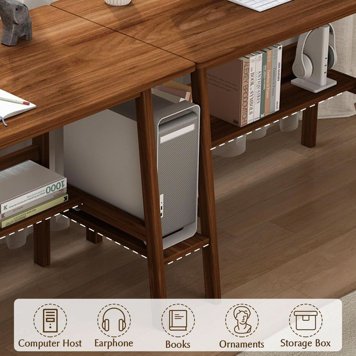 79-Inch Walnut Two-Person Desk, Extended Home Office Workstation – view 3