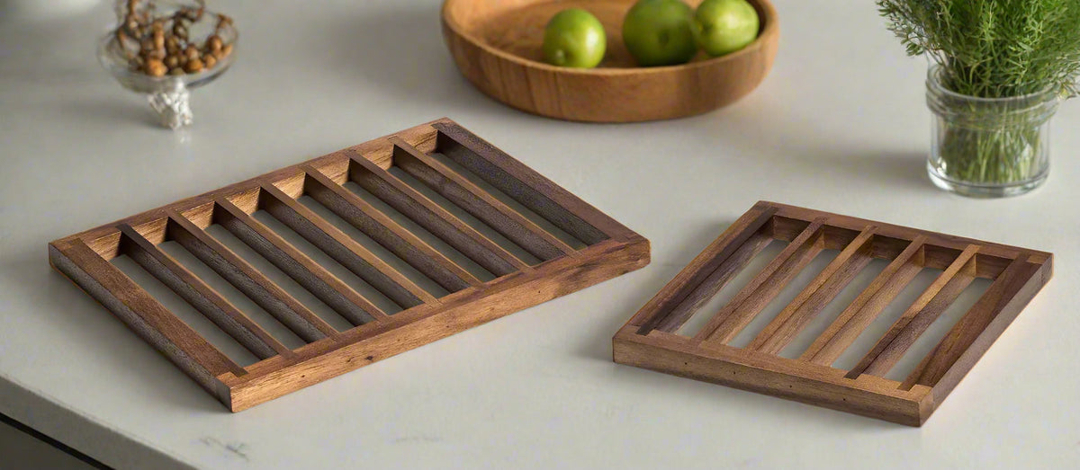 Acacia Wood Trivet Set for Kitchen and Dining Surfaces