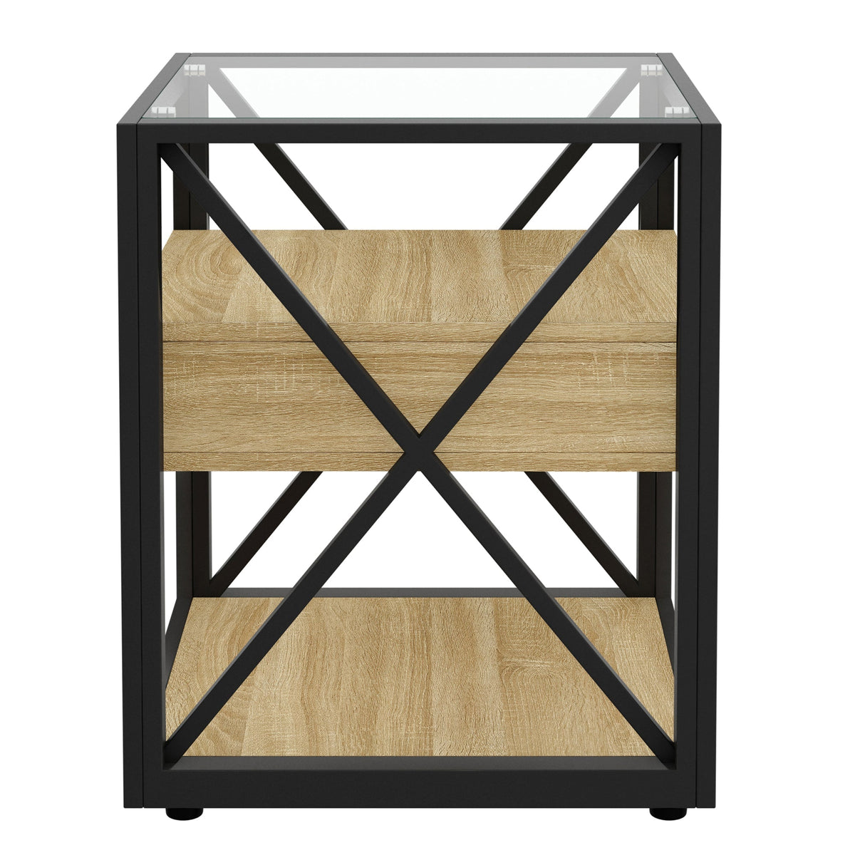 Modern X-Frame End Tables with Drawer and Glass Top, Set of 2 – view 7