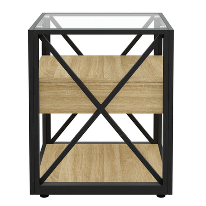 Modern X-Frame End Tables with Drawer and Glass Top, Set of 2 – view 7