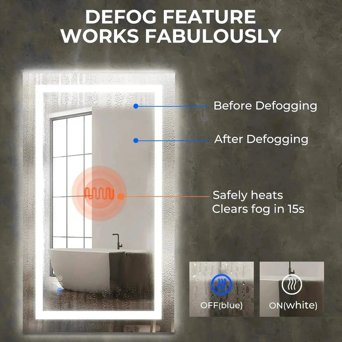 20 x 28 Inch Center Glow LED Bathroom Mirror with Anti-Fog – view 4