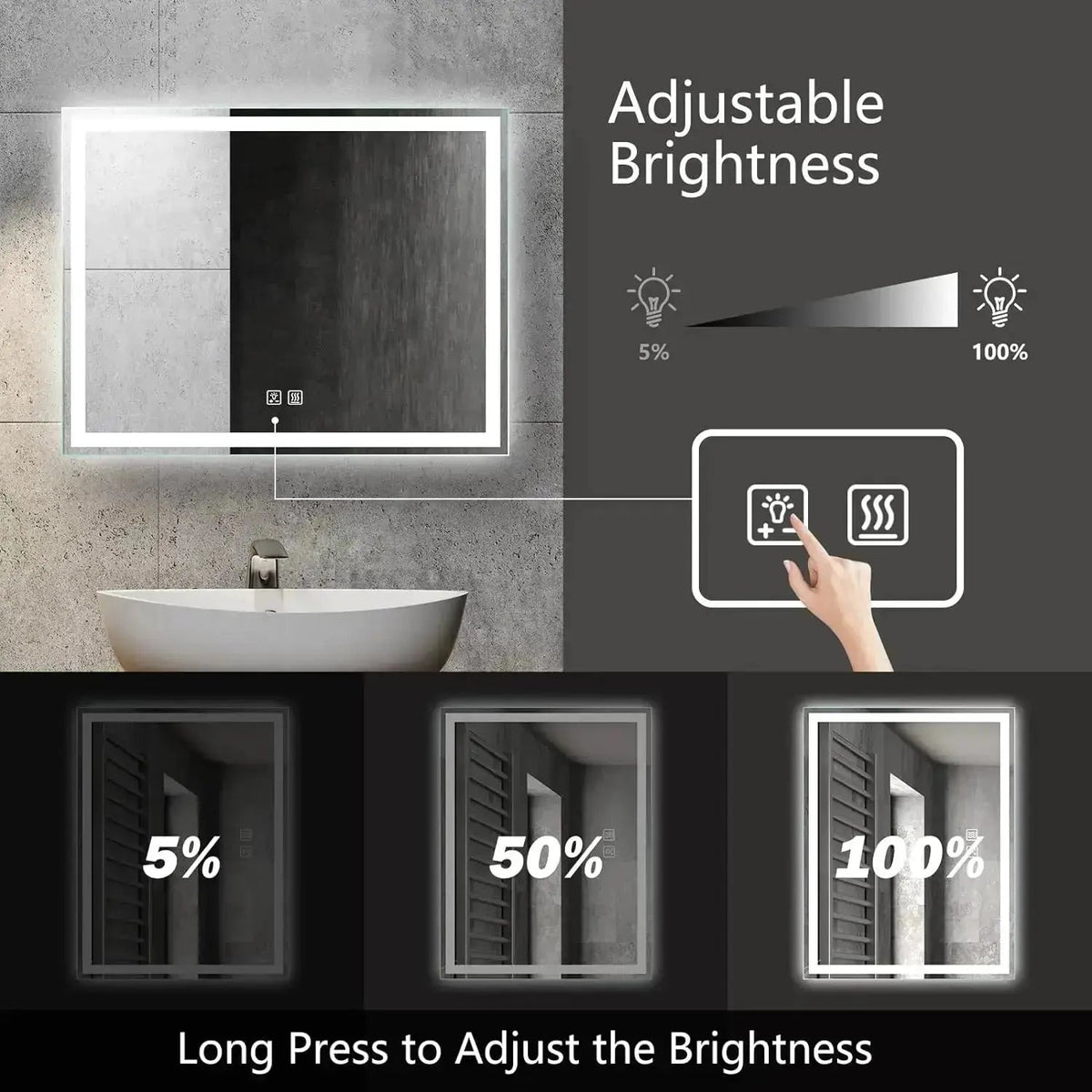 20 x 28 Inch Center Glow LED Bathroom Mirror with Anti-Fog – view 6