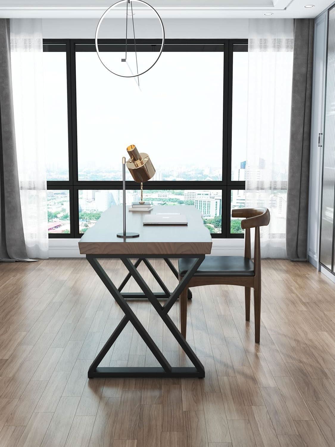 55.1-Inch Solid Wood Desk with Metal Legs, Rustic Aged Oak – view 4