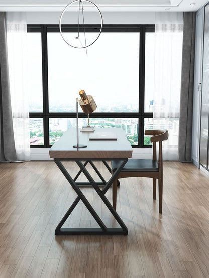 55.1-Inch Solid Wood Desk with Metal Legs, Rustic Aged Oak – view 4