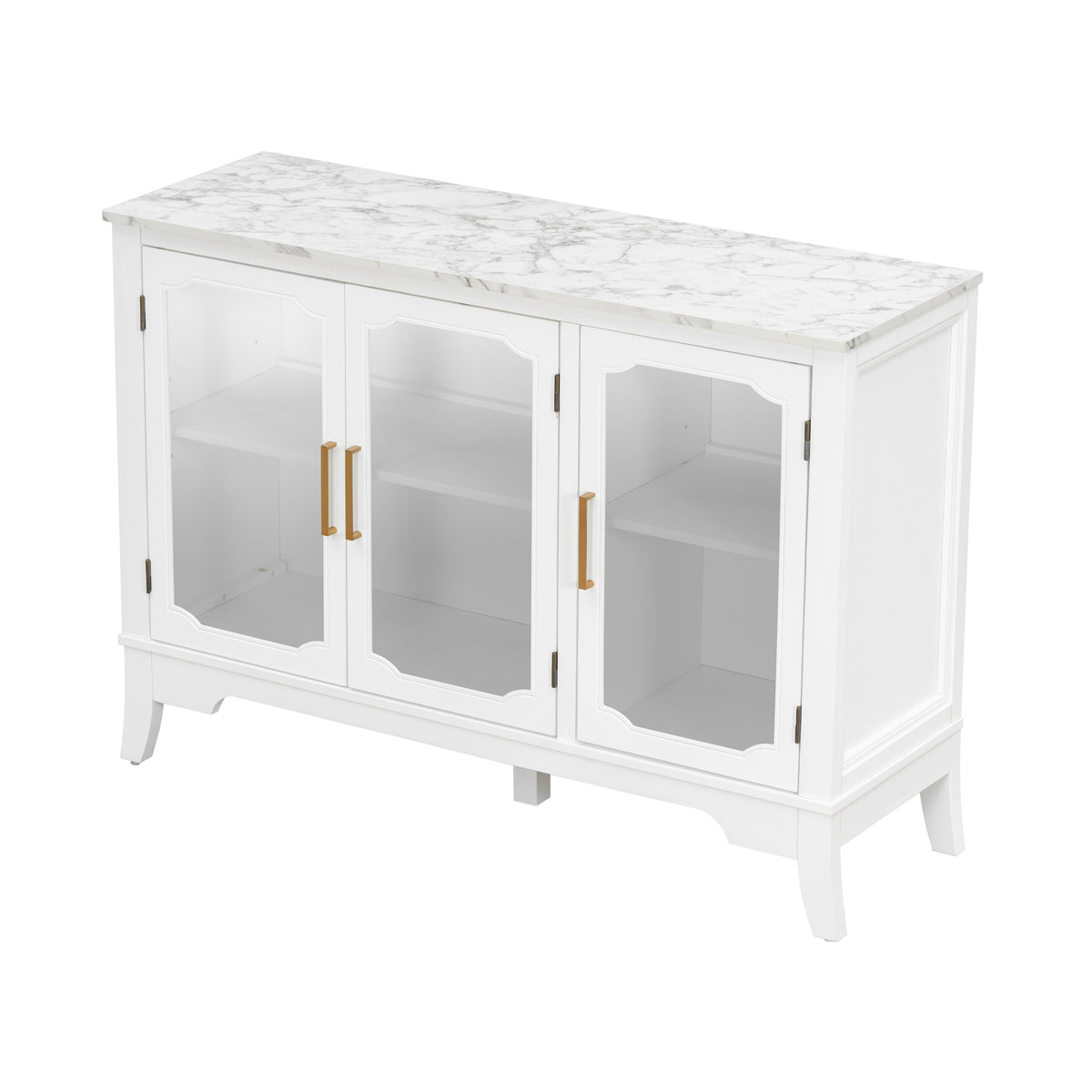 White 3-Door Storage Cabinet with Glass Panels and Gold Handles – view 8