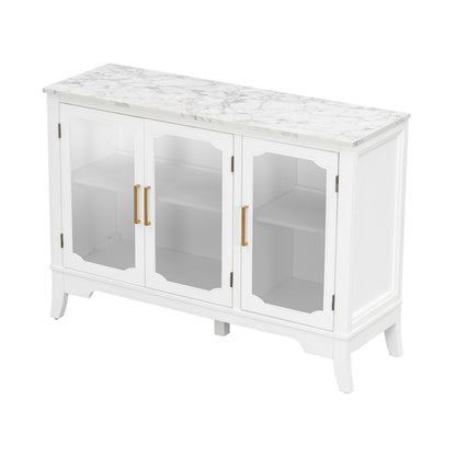 White 3-Door Storage Cabinet with Glass Panels and Gold Handles – view 8