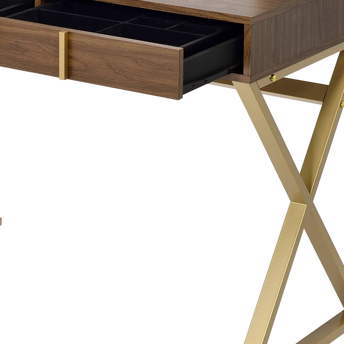Coleen Walnut and Gold Vanity Desk with Mirror and Jewelry Tray – view 2