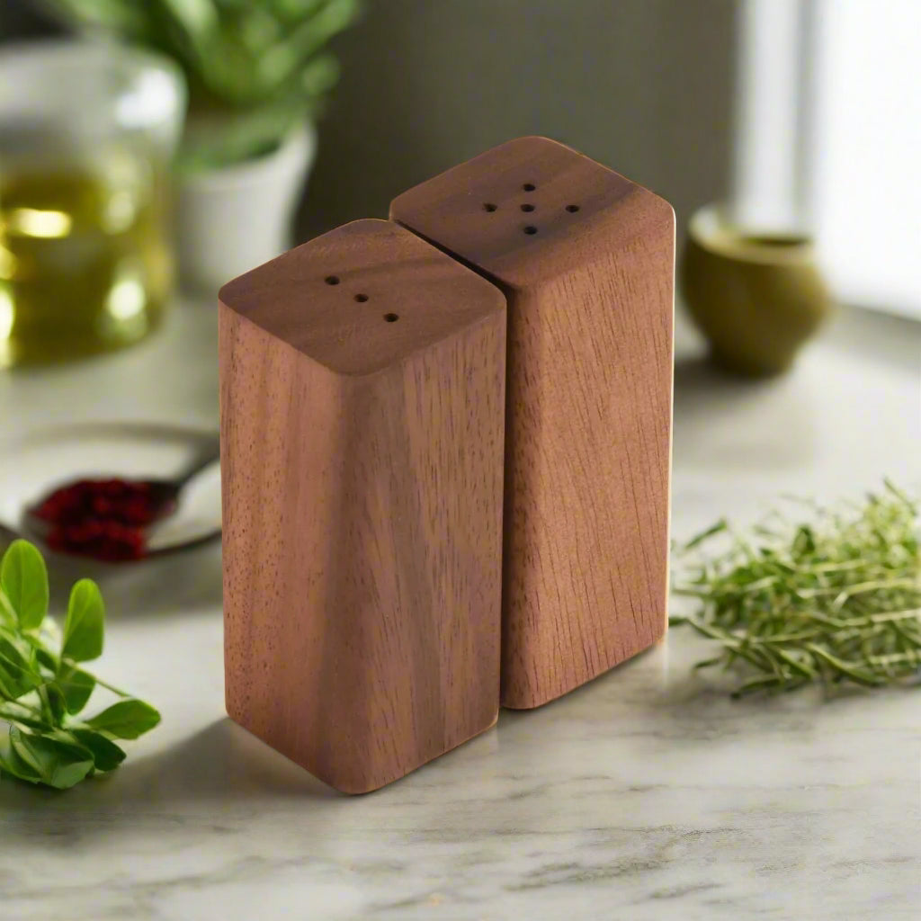 Acacia Wood Salt and Pepper Shakers with Matching Wood Base – view 3