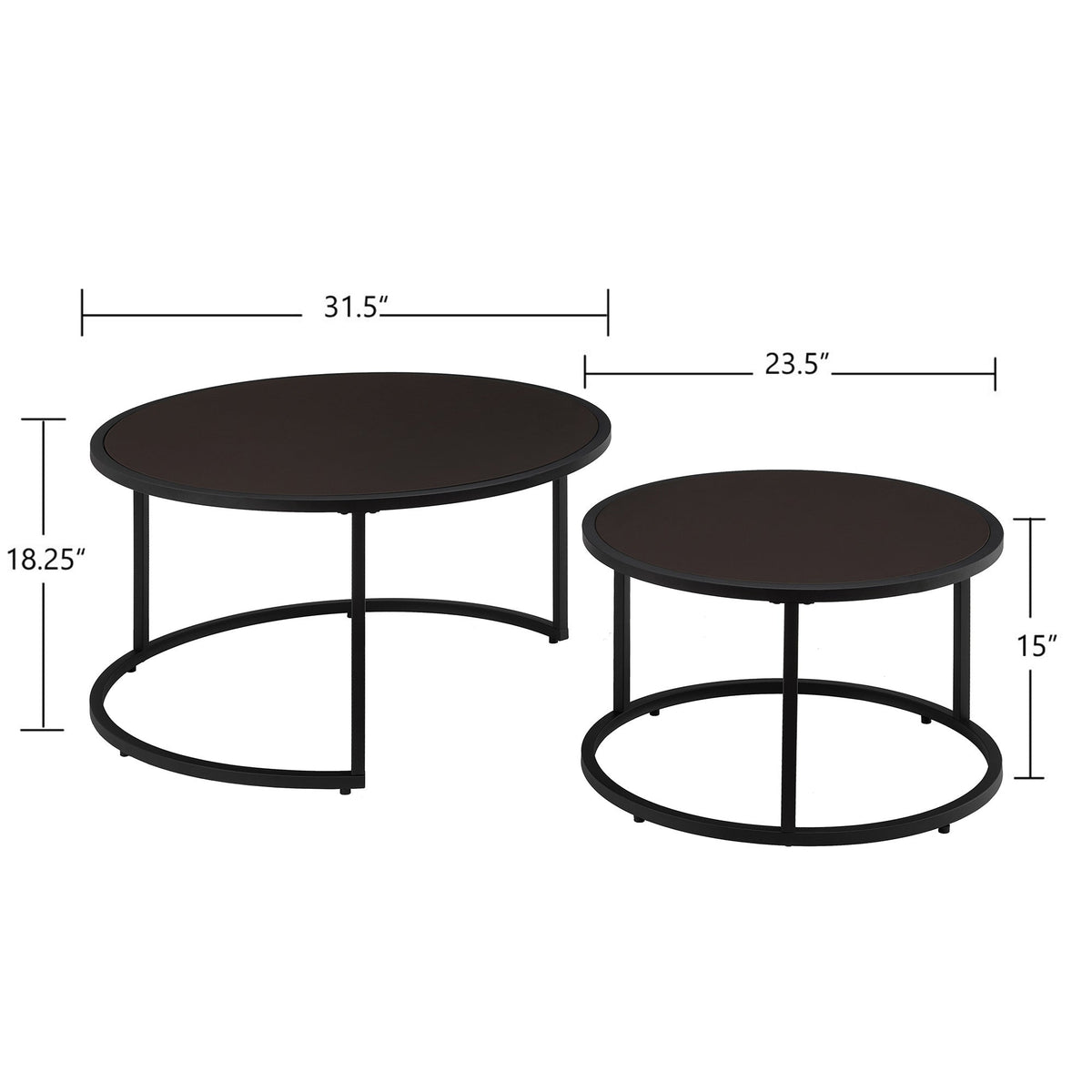 Modern Faux Leather Round Nesting Coffee Table Set, Dark Brown – view 2