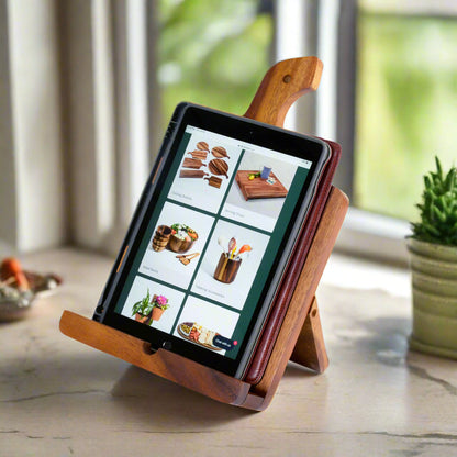 Acacia Wood Cookbook and Tablet Holder with Handle – view 2