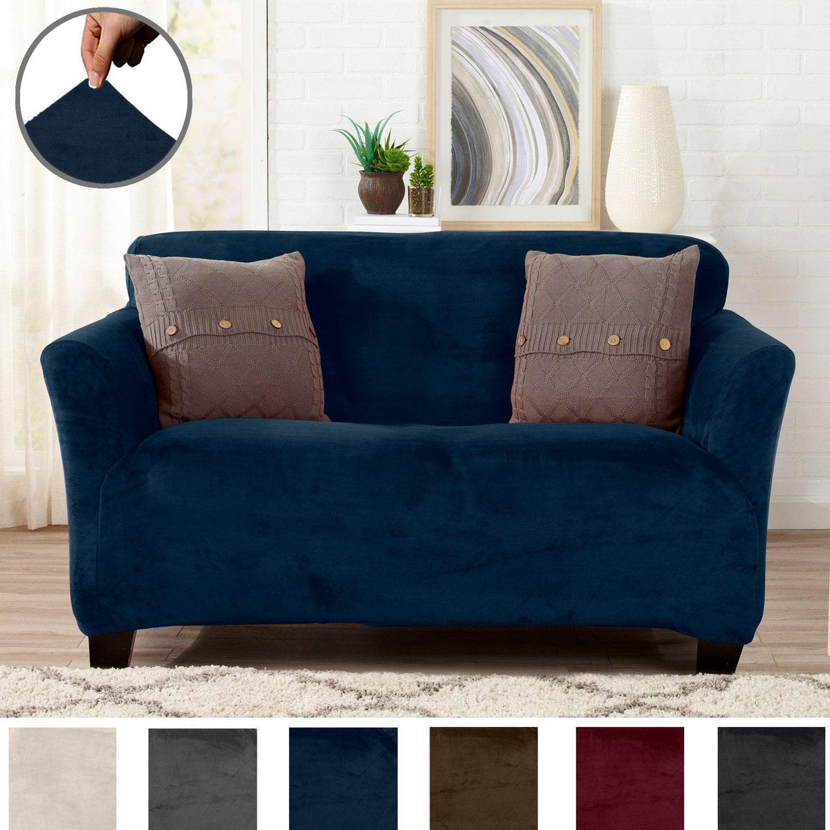 Velvet Stretch Slipcover – Gale Collection Form-Fit Sofa Cover – view 48