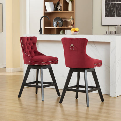 Wine Red Velvet Swivel Bar Stools with Button Tufting, Set of 2 – view 20