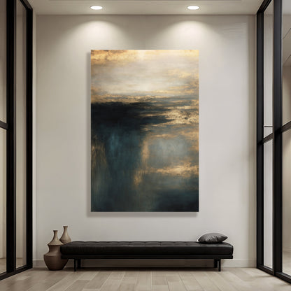 Cloudscape Glimmer gallery-wrapped canvas wall art hanging above a sofa in a living room