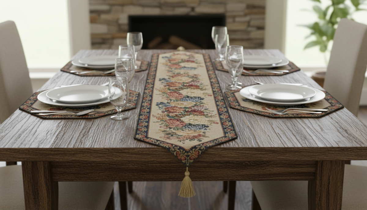 Morning Awakening Colorful Country Floral Woven Table Runner – view 7
