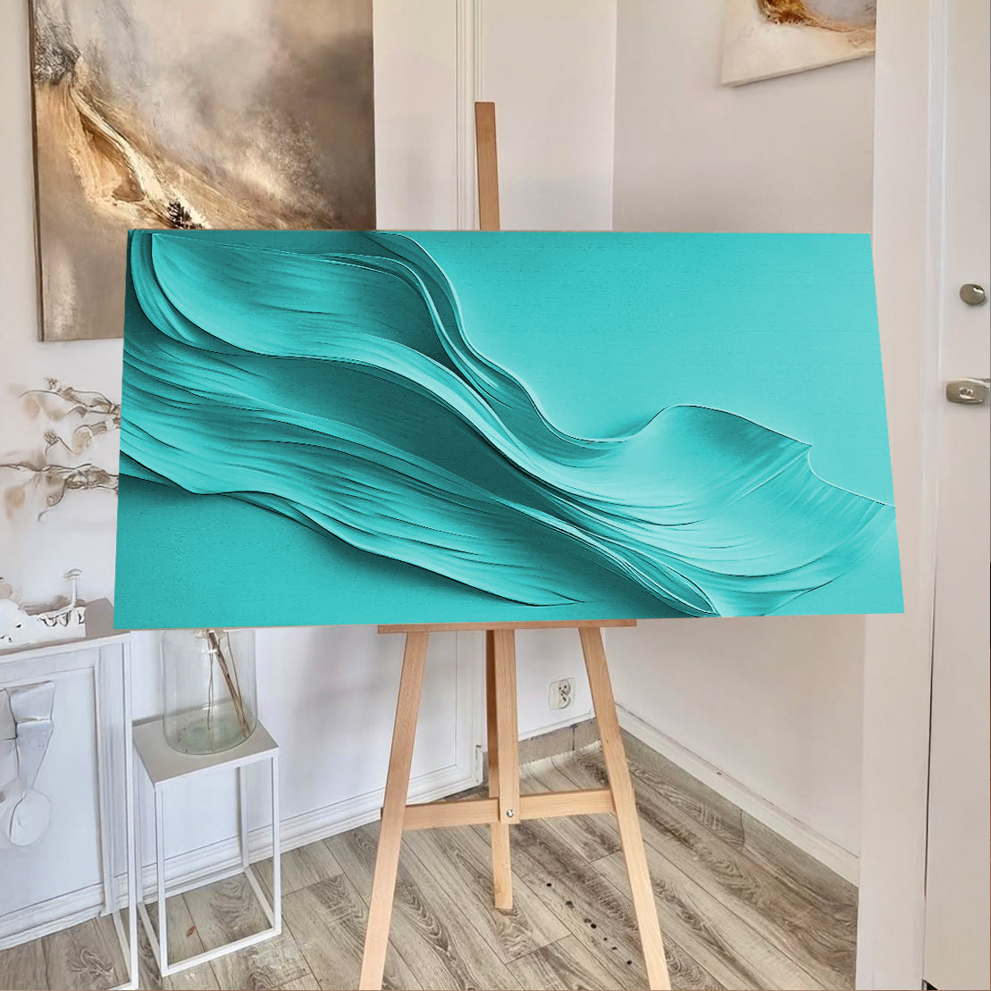 Turquoise Minimalist Canvas Wall Art – Panoramic Gallery Wrapped – view 3